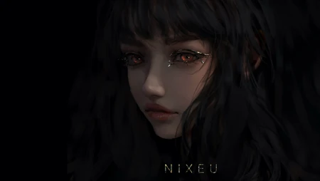 金色睫毛的动漫长发美女人物插画桌面壁纸下载