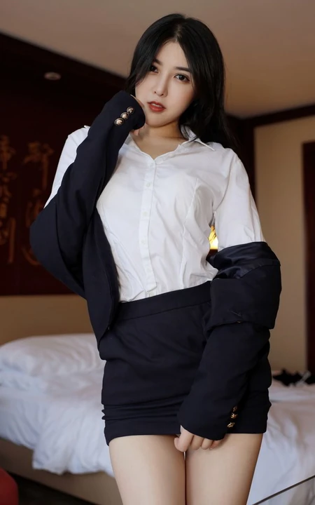 身材高挑，线条感线条高个子女生韩静安经典职业秘书OL室内写真吸睛图集