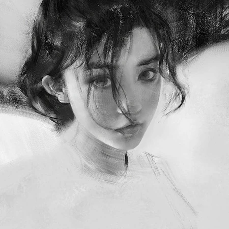 独一无二手绘板绘女生，女孩，女生等人物素描艺术作品黑白微信头像图片