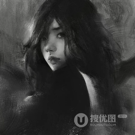独一无二手绘板绘女生，女孩，女生等人物素描艺术作品黑白微信头像图片