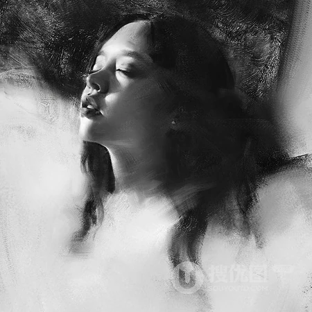 独一无二手绘板绘女生，女孩，女生等人物素描艺术作品黑白微信头像图片