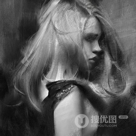 独一无二手绘板绘女生，女孩，女生等人物素描艺术作品黑白微信头像图片