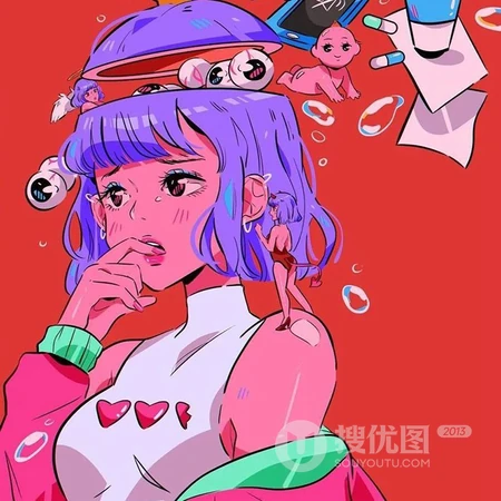 粉色基调，用色精美精致的时尚，富有创意动漫少女，女生魅力插画头像图片