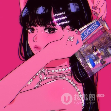 粉色基调，用色精美精致的时尚，富有创意动漫少女，女生魅力插画头像图片