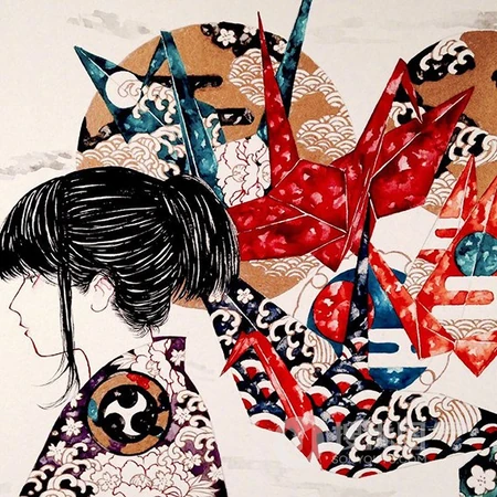 日式画风，丰富多彩华丽的日式和服装女人优美高清插画头像图片