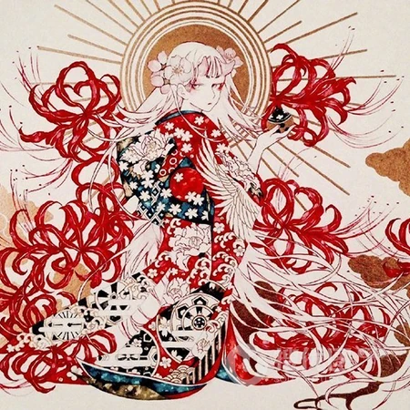 日式画风，丰富多彩华丽的日式和服装女人优美高清插画头像图片