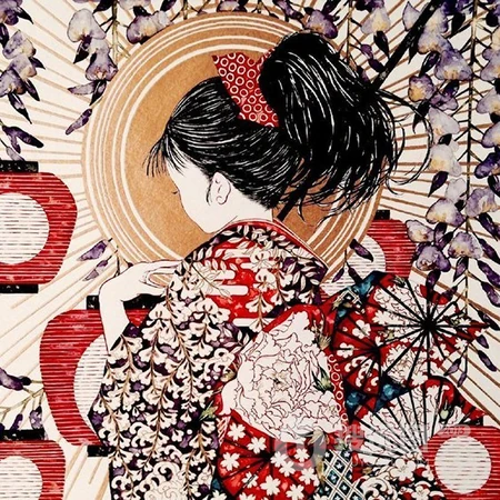 日式画风，丰富多彩华丽的日式和服装女人优美高清插画头像图片