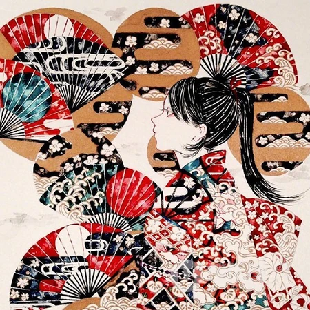 日式画风，丰富多彩华丽的日式和服装女人优美高清插画头像图片
