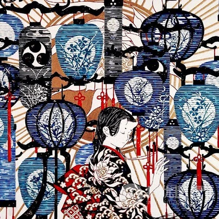 日式画风，丰富多彩华丽的日式和服装女人优美高清插画头像图片
