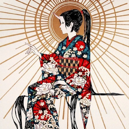日式画风，丰富多彩华丽的日式和服装女人优美高清插画头像图片
