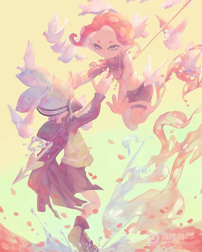 构图巧妙有意境，充满了神秘感，梦幻唯美二次元动漫人物色彩画插画图片