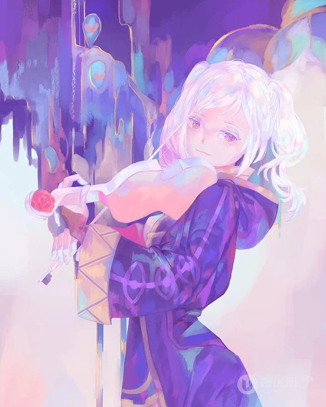 构图巧妙有意境，充满了神秘感，梦幻唯美二次元动漫人物色彩画插画图片