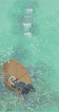宁静的画面，和谐温暖，世外桃源般的田野色彩画意境插画美图
