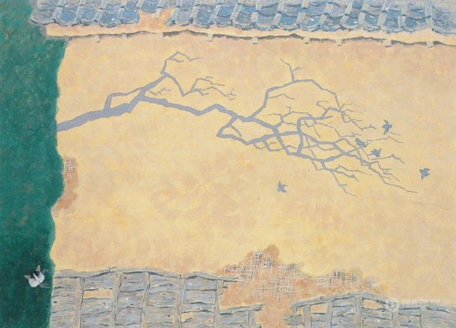 宁静的画面，和谐温暖，世外桃源般的田野色彩画意境插画美图