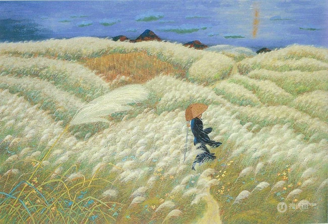 宁静的画面，和谐温暖，世外桃源般的田野色彩画意境插画美图