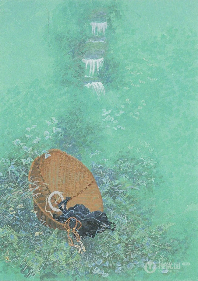 宁静的画面，和谐温暖，世外桃源般的田野色彩画意境插画美图