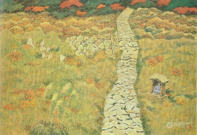 宁静的画面，和谐温暖，世外桃源般的田野色彩画意境插画美图