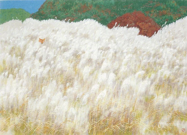 宁静的画面，和谐温暖，世外桃源般的田野色彩画意境插画美图