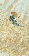 宁静的画面，和谐温暖，世外桃源般的田野色彩画意境插画美图