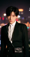山东籍帅哥翟潇闻午夜街头霓虹灯前酷酷写真照片