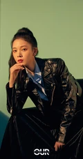 陈瑶时尚靓丽高扎马尾辫发型酷黑穿搭杂志写真照