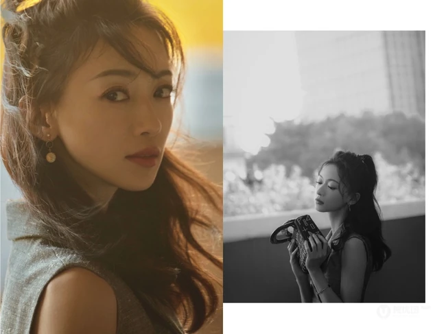 吴谨言优雅动人无袖上衣搭配蓝色纱裙唯美气质写真照片