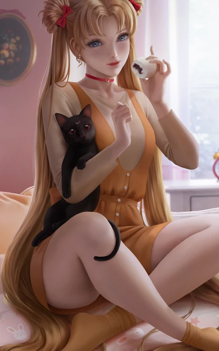 美少女战士月野兔怀抱黑帽性感美腿高清手机壁纸图片