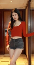 魔鬼身材漂亮女生小姐姐韩静安紧身红色T恤牛仔热裤柔美气质室内写真图集