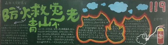 消防安全黑板报，简单又漂亮的学生消防安全防火黑板报图片素材作品
