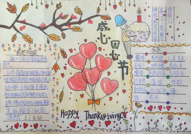 2020感恩节手抄报，小学生纯手写的简单好看感恩节手抄报设计作品图集
