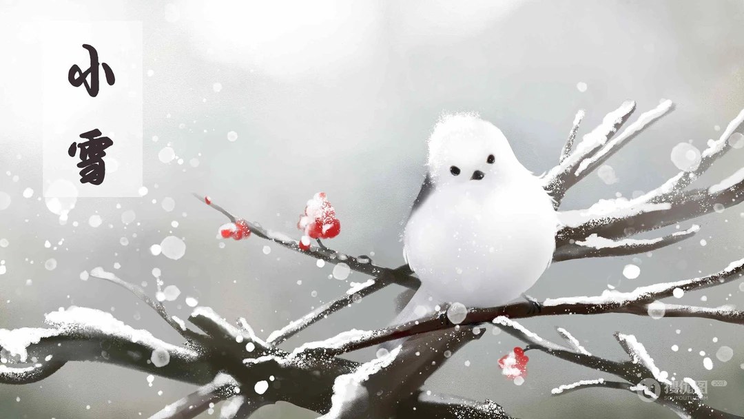 雪落纷纷，节气小雪带文字唯美高清壁纸图片