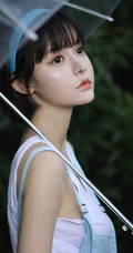满满胶原蛋白，浅粉短发大眼睛润唇少女短款装肩带背心短裤沙发写真