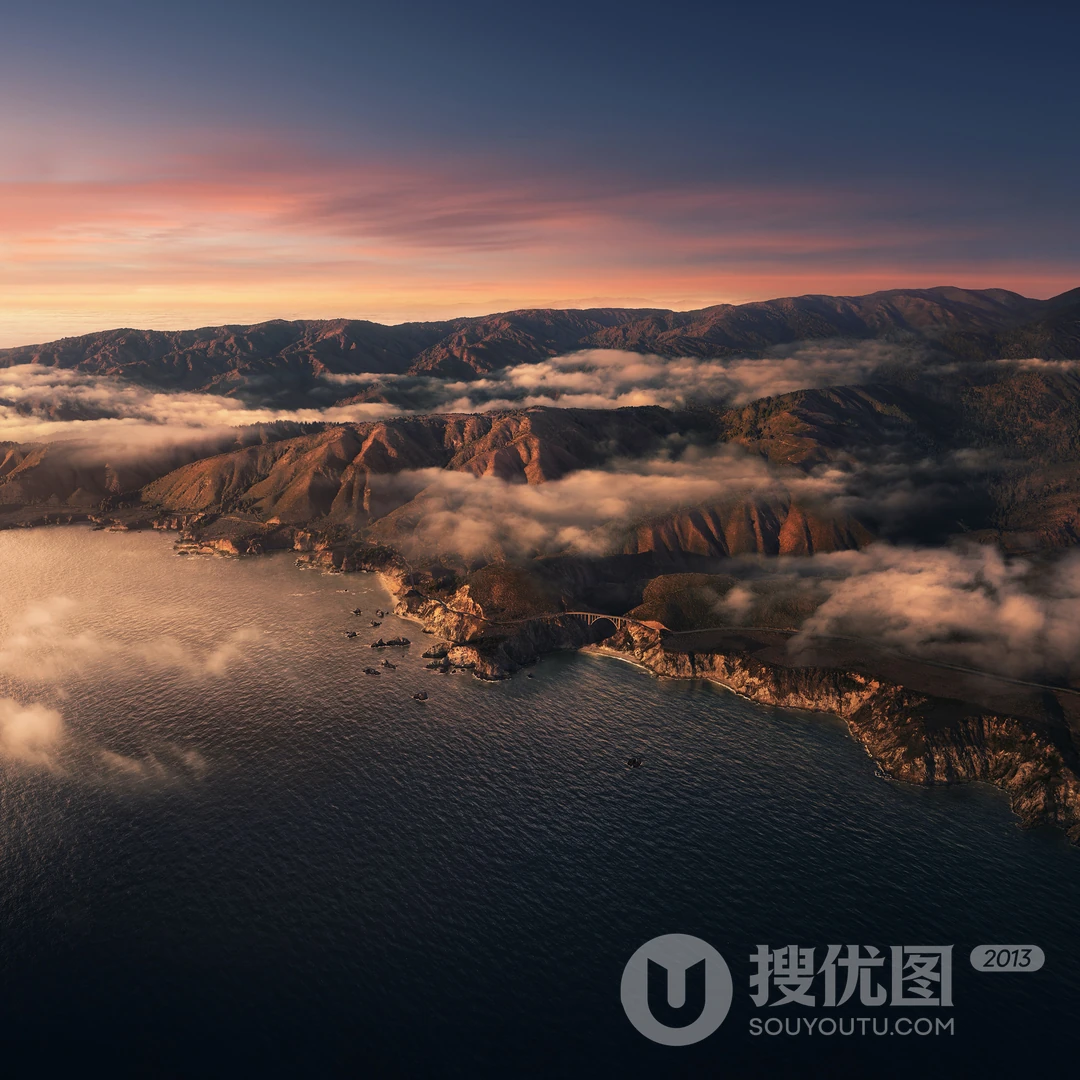 高空鸟瞰下不同天气，时间段里的湖泊，以及层层叠叠山脉壁纸图片