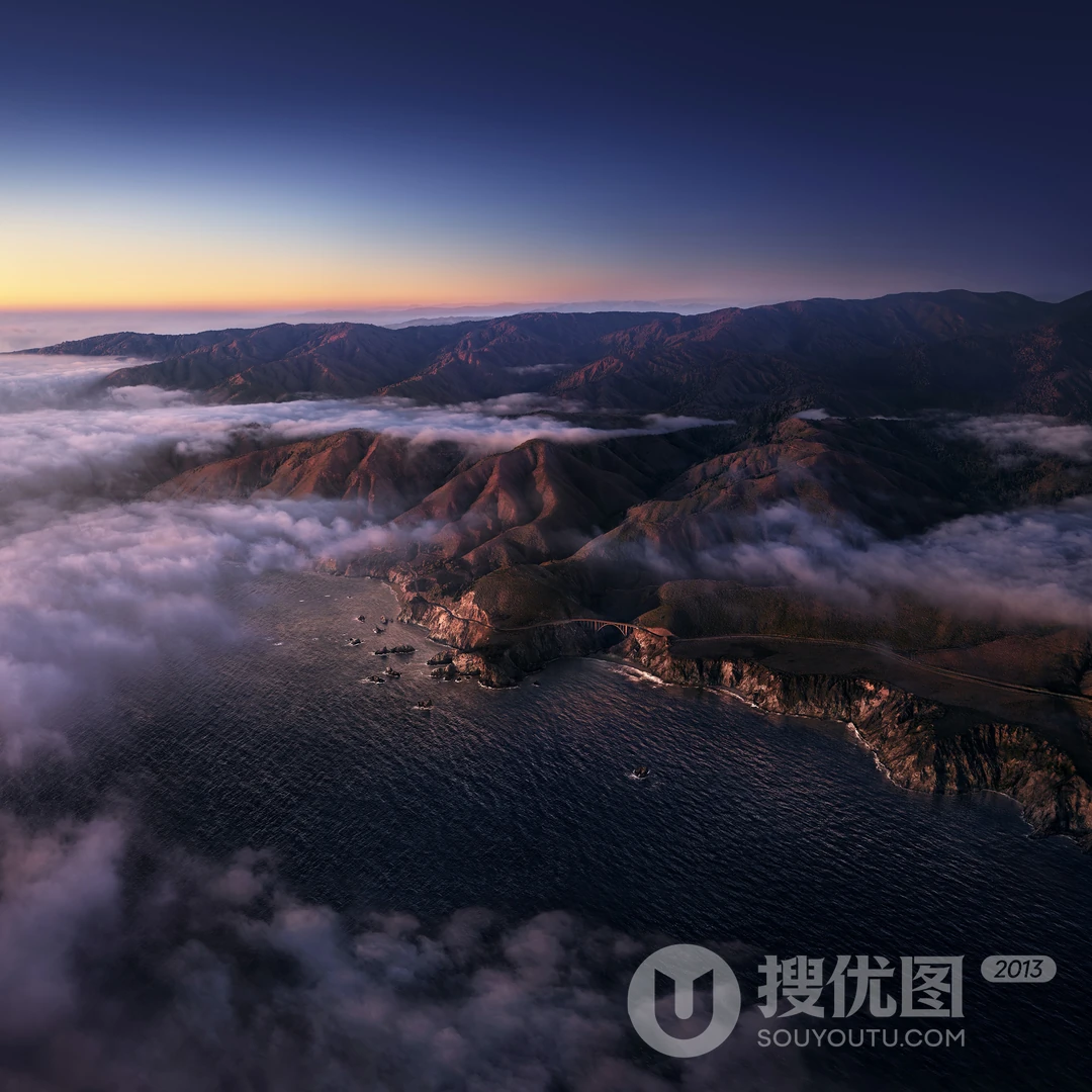 高空鸟瞰下不同天气，时间段里的湖泊，以及层层叠叠山脉壁纸图片