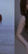 看潮汐日落，海边沙滩戏水的粉裙少女唯美摄影写真图集