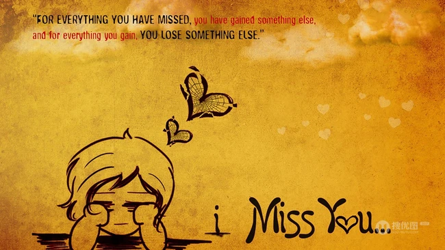 I Miss you文字图片，不同唯美图案背景中的我想你英文字母插画美图 第2张