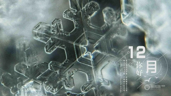 12月你好创意美图，以冰花、雪花为背景的12月你好带句子文字图集