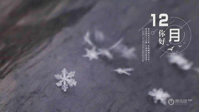 12月你好创意美图，以冰花、雪花为背景的12月你好带句子文字图集