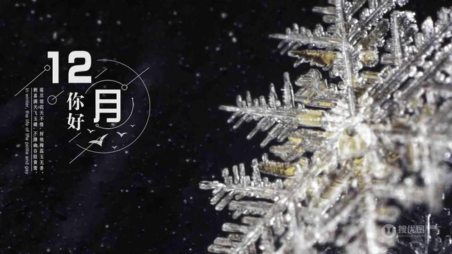 12月你好创意美图，以冰花、雪花为背景的12月你好带句子文字图集