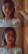 邢菲纯白色礼裙长袖裙穿搭显气质锁骨气质写真美照