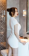 双丸子头，浴室 浴缸，气质匀称修身女生Evon陈赞之紧身包臀裙写真套图