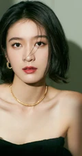 张雪迎气质时尚黑裙高清近距离写真，短发，红唇，美丽怡人
