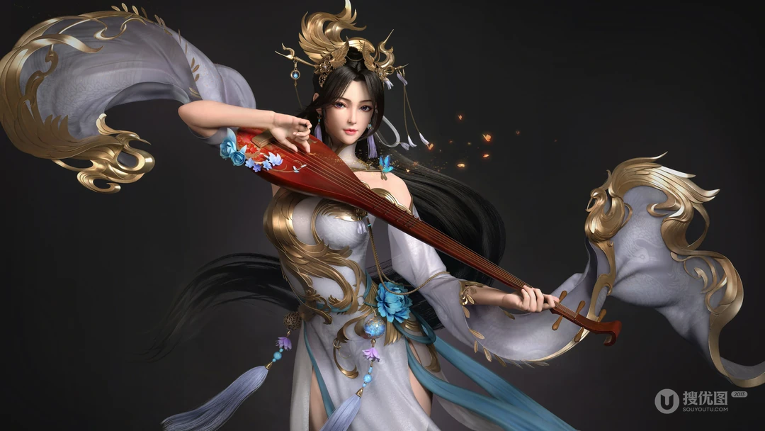 弹琵琶跳舞的古风美女桌面壁纸图片
