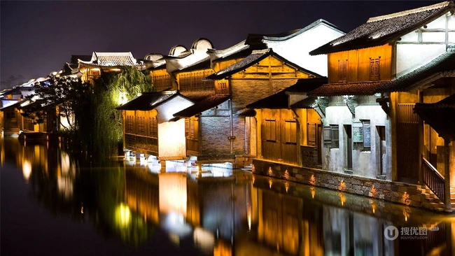 乌镇西大街 古建筑 西栅 古镇 古老的京杭大运河 唯美夜景图片