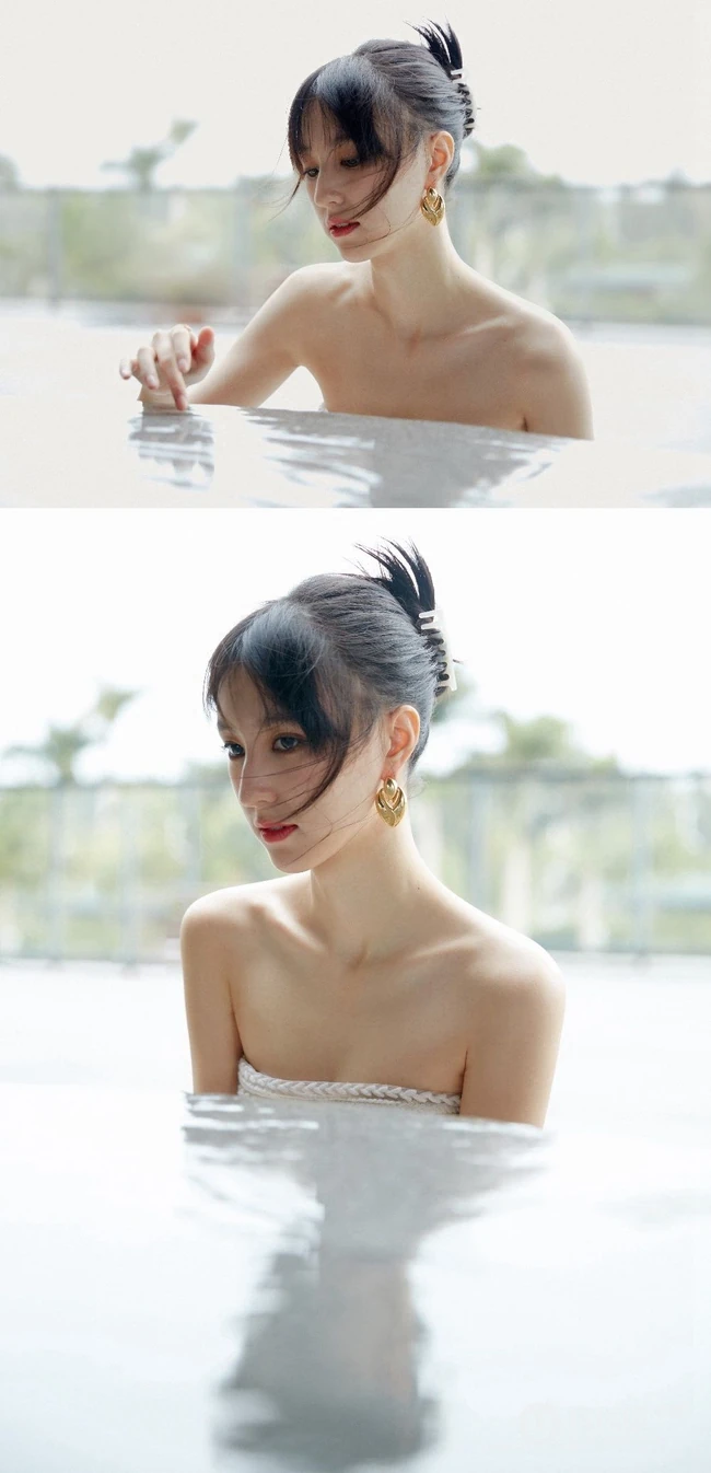 王悦伊气质时尚白色礼裙纱裙穿着出席某活动超美写真照