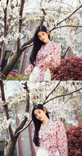 鞠婧祎小碎花印花衬衫清新清新户外写真图片