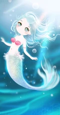 蓝色海底里的大眼睛可爱卡通美人鱼唯美图片