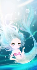蓝色海底里的大眼睛可爱卡通美人鱼唯美图片