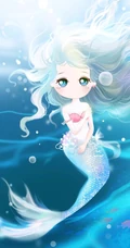 蓝色海底里的大眼睛可爱卡通美人鱼唯美图片