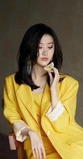景甜气质优雅yellow 黄西服连衣裙套装着身甜美写真照片